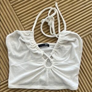 Papermoon White Sleeveless Ruched Cut Out Tank